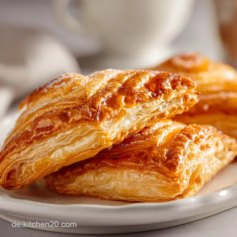 Delicate puff pastry twists, glistening with a light glaze, beautifully arranged on a white plate.