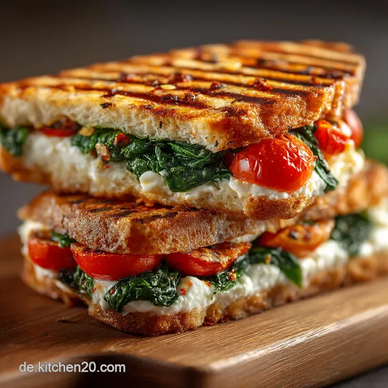 Mediterranes Grillglück Das ultimative TomateMozzarellaSpinatPanini presentation