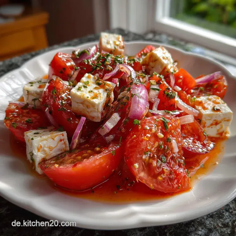 Schneller Tomaten Feta Salat mit Zwiebeln: Maximale Tiefe