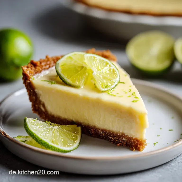 Slice of creamy key lime pie with a golden-brown gluten-free crust, elegantly plated. Hints of lime zest offer bright color.