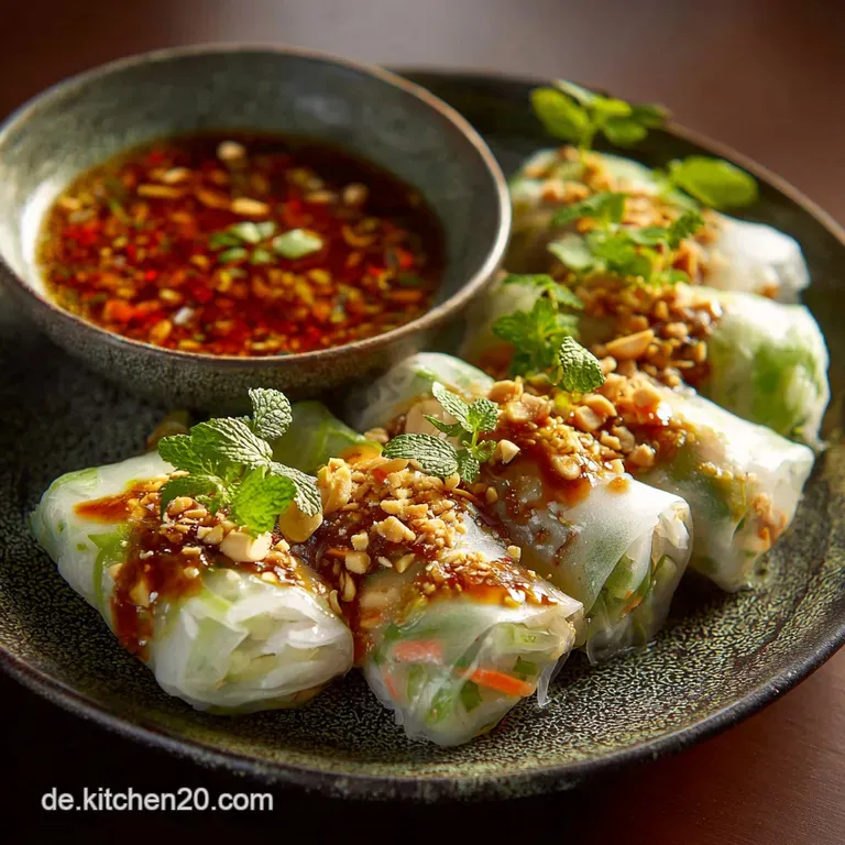 Vietnamesische Fr&uuml;hlingsrollen: Sommerliche Gỏi Cuốn mit cremigem Erdnuss-Dip