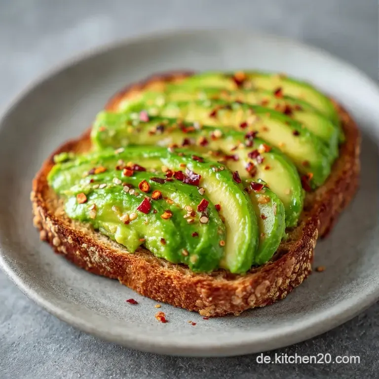 Mehrere Scheiben dunkles Kornbrot mit gr&uuml;ner Avocado auf einem hellen Holzbrett, garniert mit frischen Kr&auml;utern und Pfeffer.