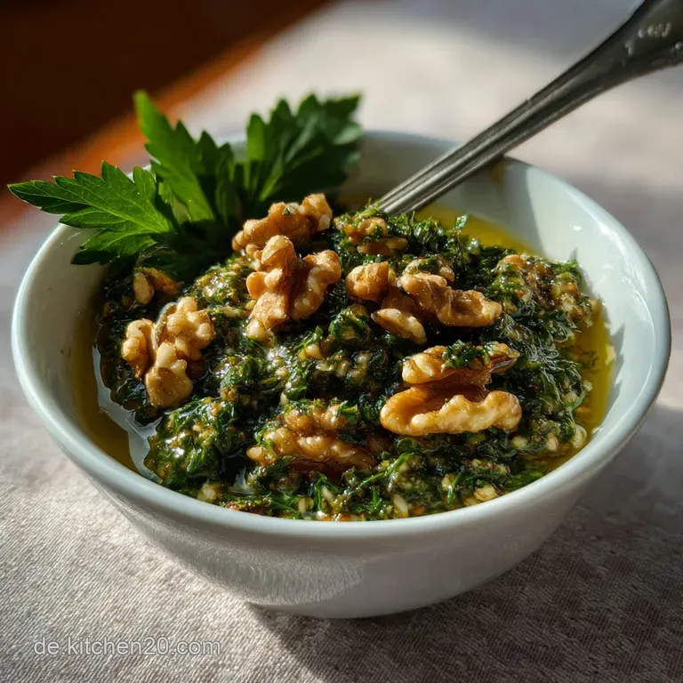 Artfully arranged pasta nests with vibrant green pesto, a sprinkle of cheese, and scattered pine nuts, elegant and inviting.