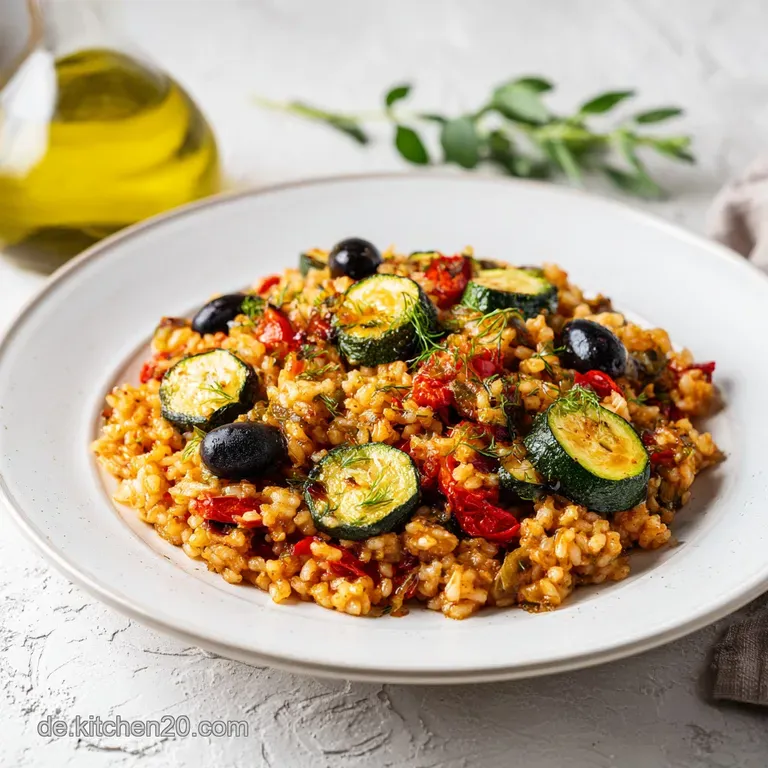 A vibrant mound of fluffy rice and tender zucchini, artfully garnished with fresh parsley.